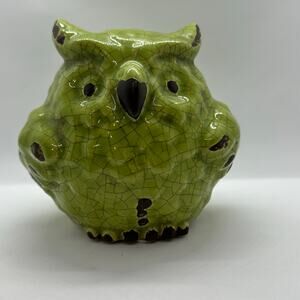 Vintage Green Crackle Glaze Barn‎ Owl Figurine Rustic Country Home Decor 5"